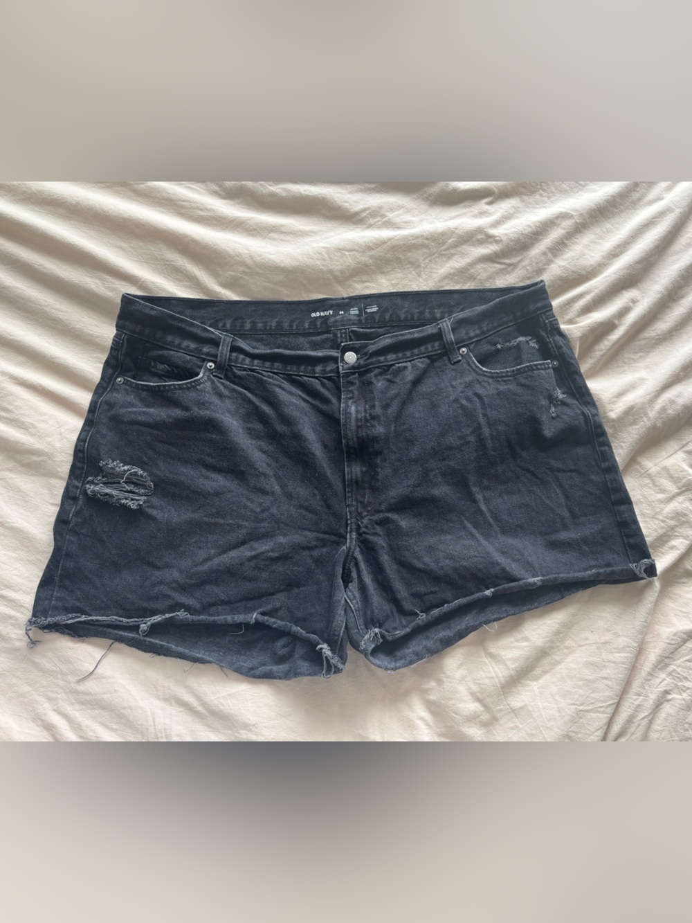 Black Distressed Denim Jean Shorts - High Rise Slouchy